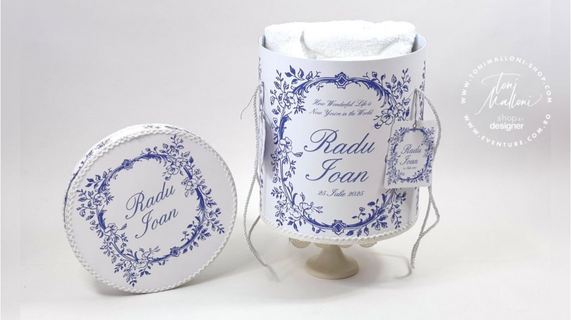 Trusou botez băiețel English Romantic Blue Personalizat cu broderie 14